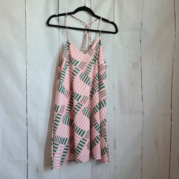 Love Riche Dresses & Skirts - Loveriche halter mini dress pink & green retro v-neck racerback new Size small
